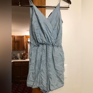 Light blue denim romper